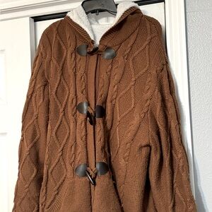 Women’s Hooded Cardigan Button Up Cable Knit Sweater XXL 20/22
